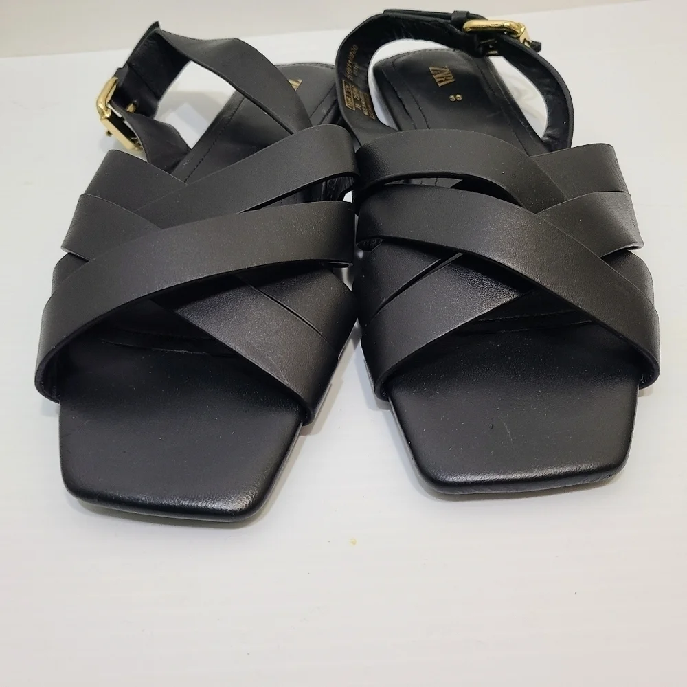 ZARA STRAPPY LEATHER SANDALS BLACK SIZE 8 | 2519/110/800 - Picture 9 of 9